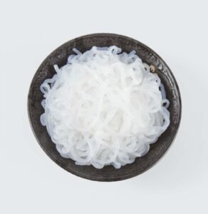 Bowl of translucent konjac spaghetti noodles