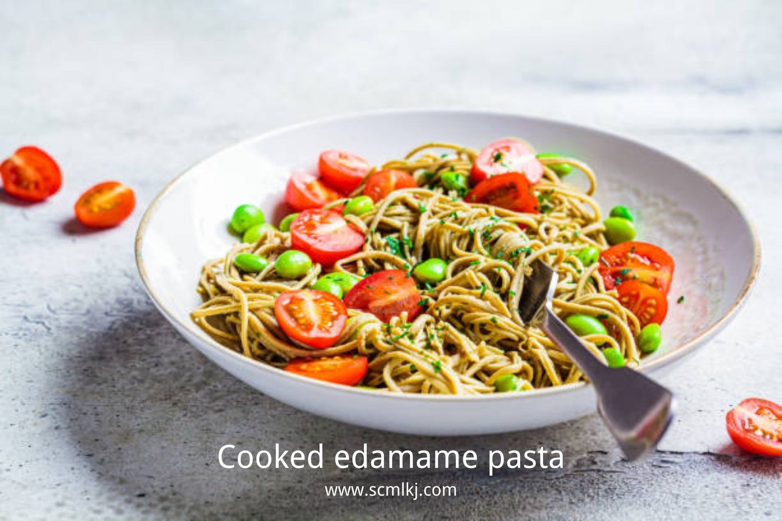 Cooked edamame pasta with vegetables