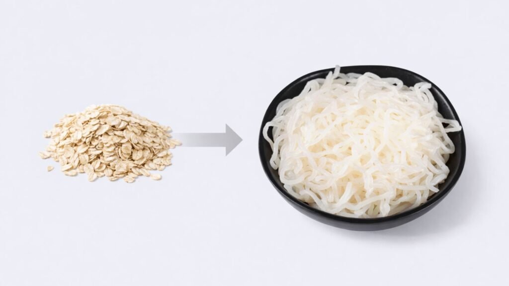 Oat konjac shirataki noodles made from plant-based ingredients, high-fiber low-carb pasta alternative
