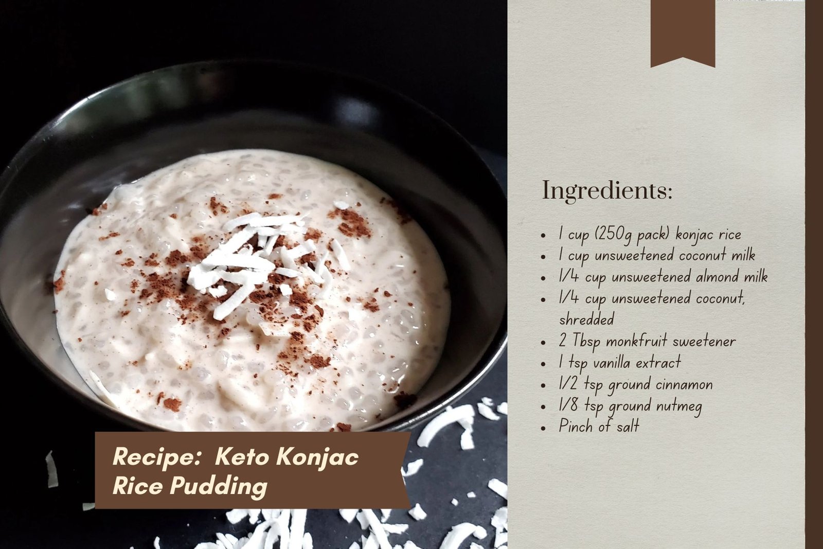 Low carb konjac rice pudding recipe for healthy food brands.