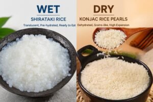 Comparación de las normas de fabricación del arroz Shirataki seco y húmedo