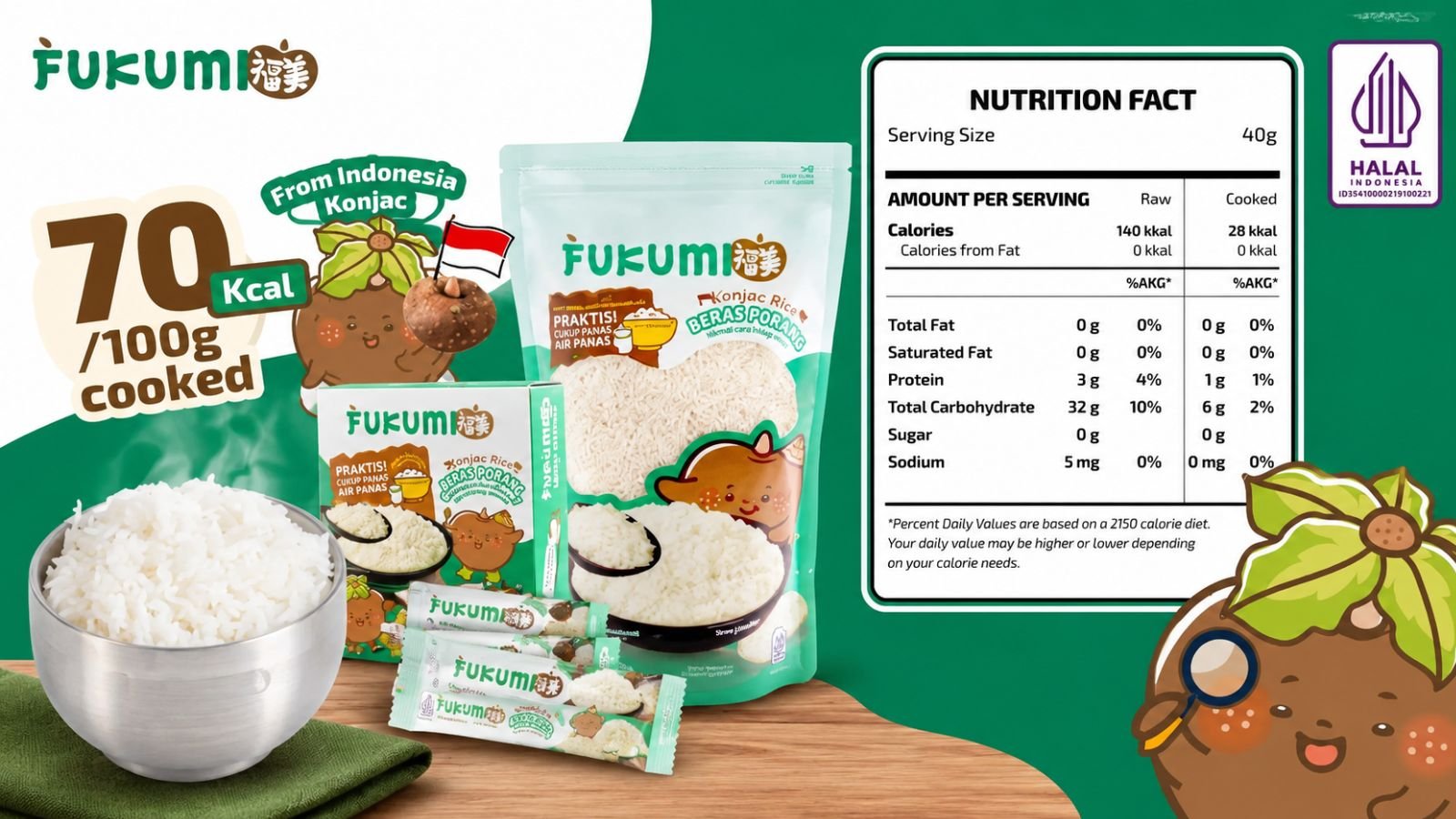 ingredients label of konjac rice package